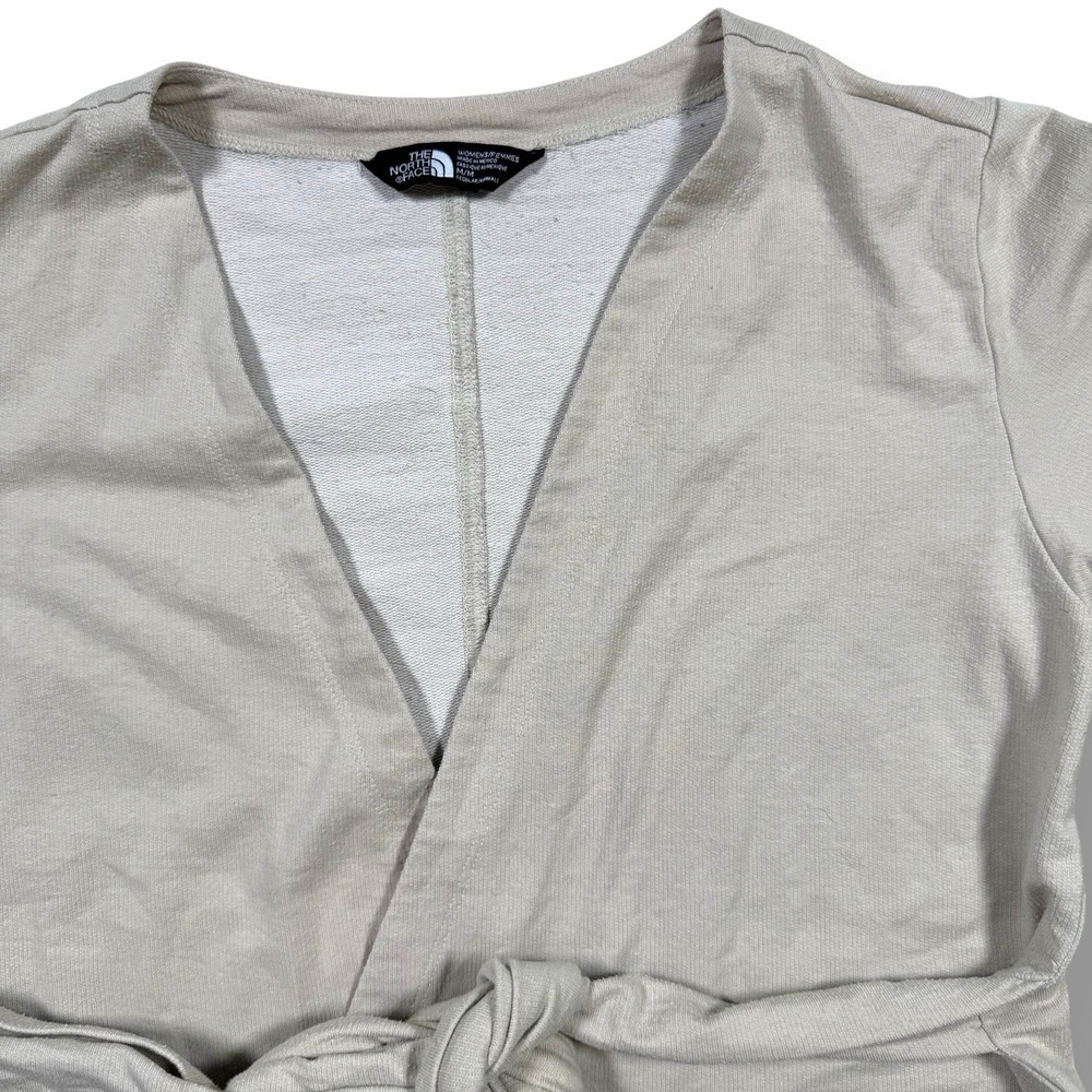 North Face Cardigan Sweater Women's Medium Long Sleeve Wraps Ties‎ Beige Cotton